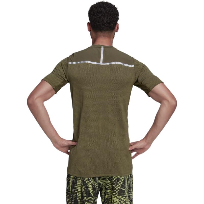 Men's adidas Solid Color Logo Printing Round Neck Slim Fit Short Sleeve Olive Green T-Shirt HE5443