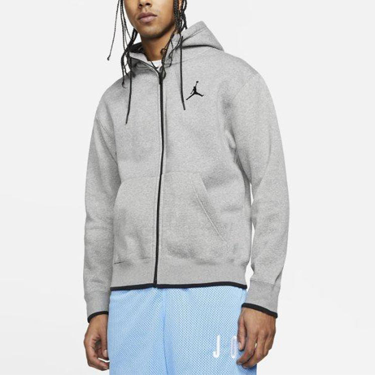 Air Jordan MENS Logo Print Fleeced Sports Hooded Jacket Grey CV2356-091