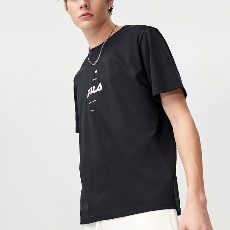 Men's FILA FUSION Logo Printing Round Neck Short Sleeve Black T11M121101F-BK