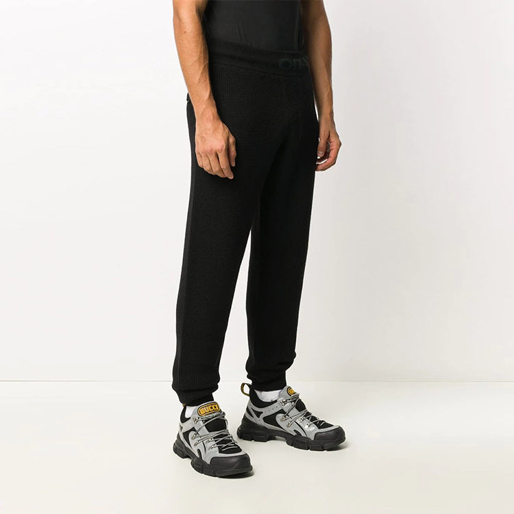 Men's Off-White Elastic Waistband Solid Color Casual Long Pants/Trousers Black OMHG006E20KNI0011010