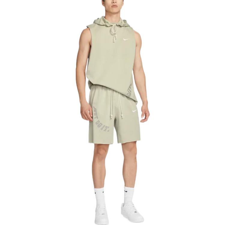 Men's Nike Logo Embroidered Alphabet Printing Elastic Waistband Straight Casual Shorts Light Stone Gray DX6136-118