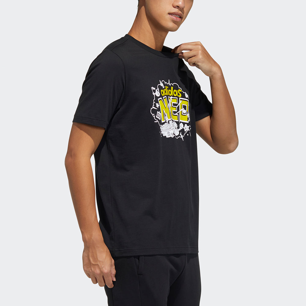adidas neo M Fd Tee 3 Graffiti Printing Logo Sports Round Neck Short Sleeve Black H45094
