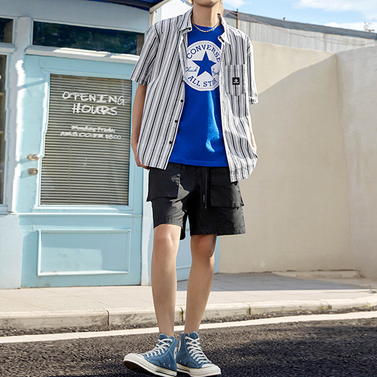 Converse Striped Short Sleeve Button Down Asia Sizing 'Blue' 10024060-A02