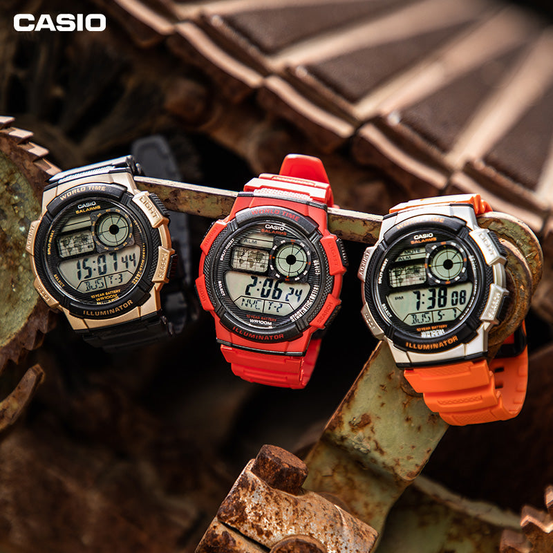 CASIO Sports Quartz Waterproof Mens Orange Analog AE-1000W-4BV
