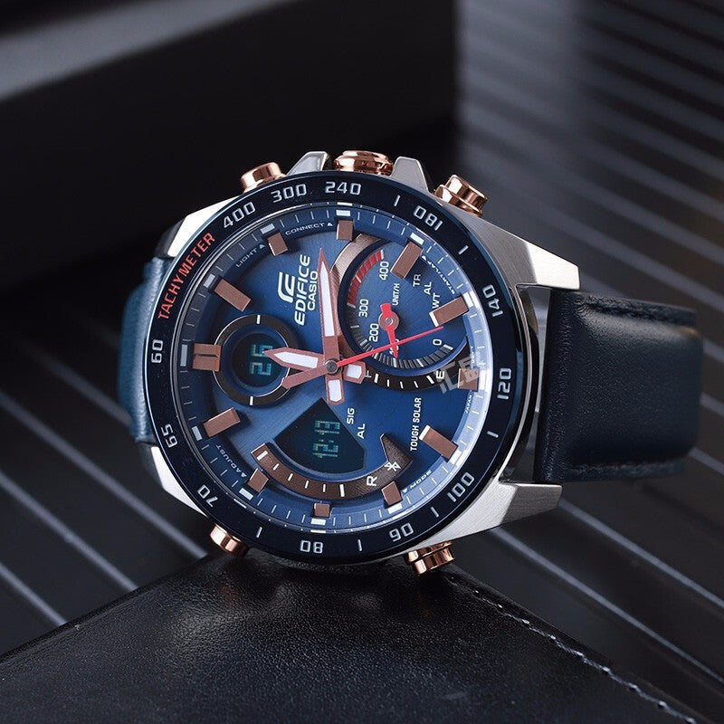 Men's CASIO EDIFICE Series Classic Watch Business Mens Blue Analog ECB-900BL-2A