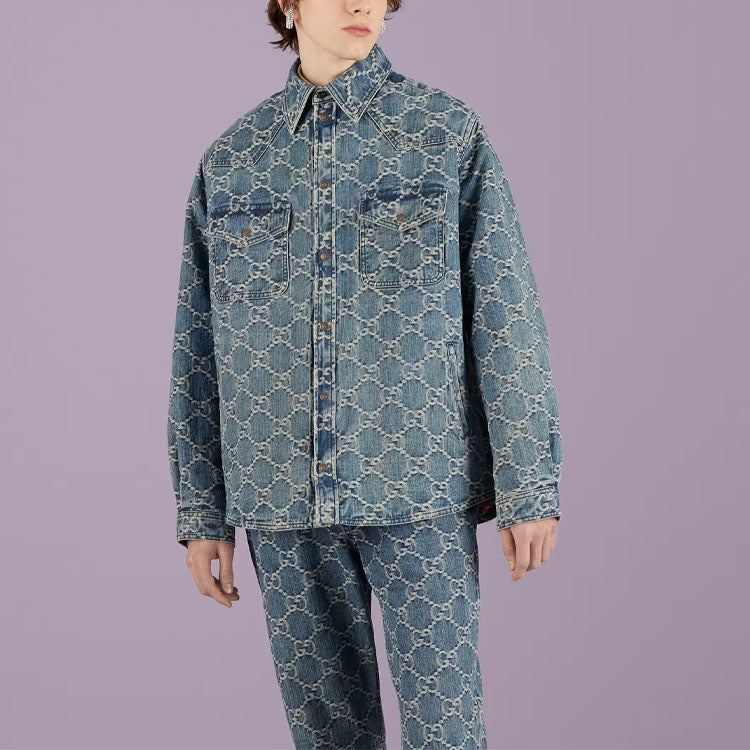 Gucci GG Jacquard Denim Shirt 'Blue White' 713911-XDB7H-4632
