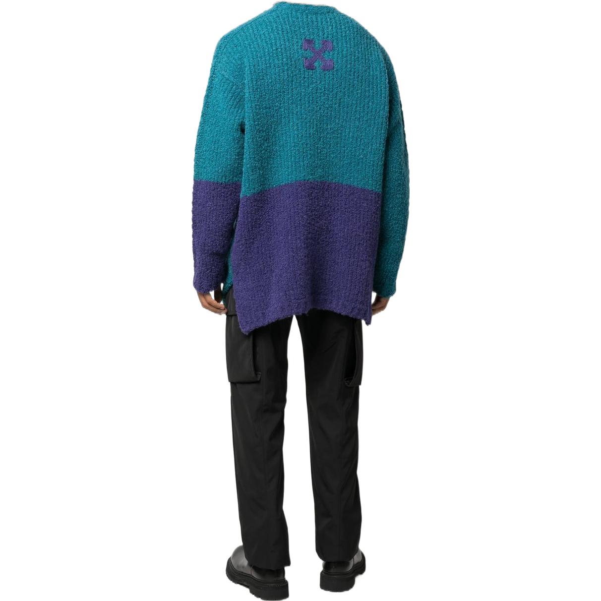 Men's Off-White SS22 Contrasting Colors Round Neck Knit Long Sleeves Wool Sweater Blue OMHE124F22KNI0015535IRISH