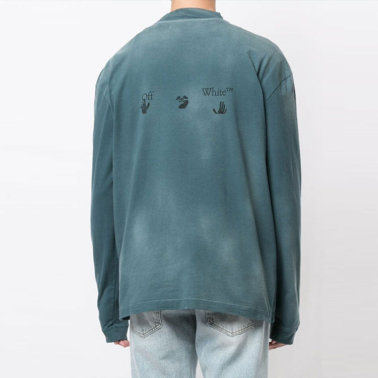 Men's Off-White Chest Pattern Logo Printing Long Sleeves Haze Blue OMAB032F20FAB0014010