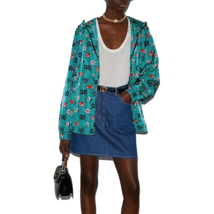 (WMNS) Gucci GG Symbols Print Hooded Jacket 'Bright Blue Multicolor' 781446-ZAQFA-4137