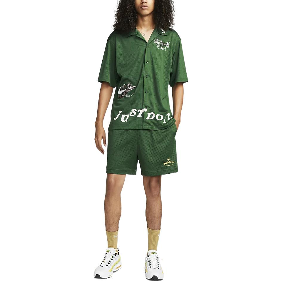 Nike Alphabet Single Breasted Short Sleeve Shirt Men's Green DZ3078-341