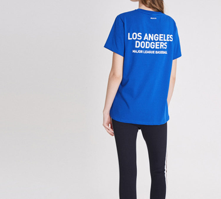 MLB NY/LA Los Angeles Dodgers Basic Small Label Printing Sports Round Neck Loose Short Sleeve Unisex Blue 31TS21931-07U