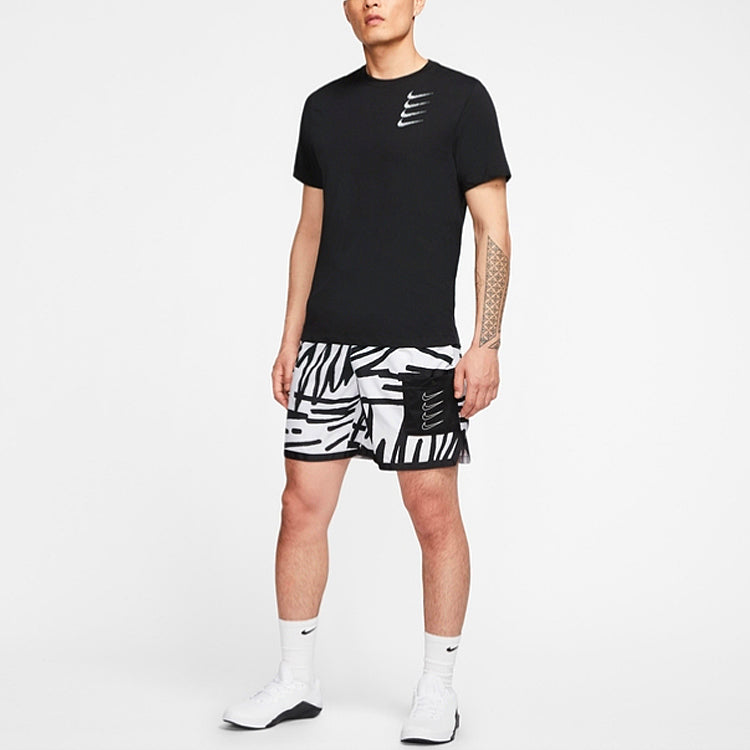 Nike Round Neck Training Short Sleeve 'Multi Swoosh Black White' CT6465-010