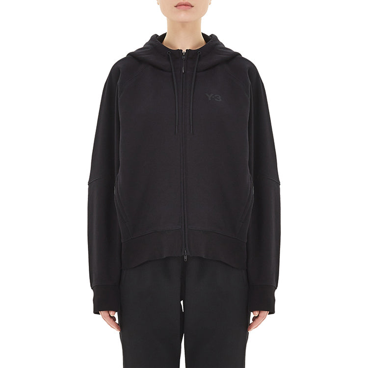 (WMNS) Y-3 Logo Printing Solid Color hooded Drawstring Zipper Hoodie Black FN3471