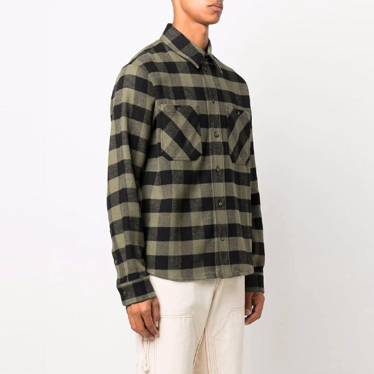 Off-White FW21 Arrow flannel Plaid Long Sleeves Shirt Loose Fit Yellow OMGA133F21FAB0011001