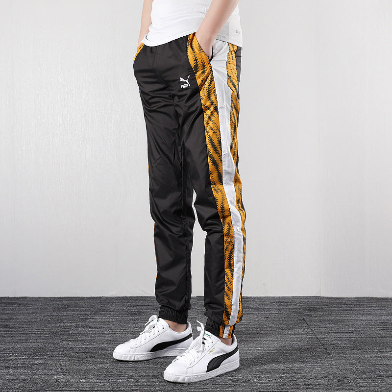 PUMA Leopard print Splicing Running Sports Woven Long Pants Black 579511-21
