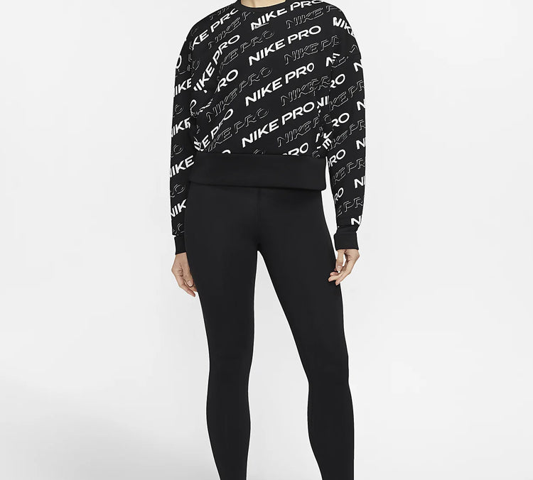 (WMNS) Nike Pro Dri-FIT Round-neck Sweatshirt 'Black White' CJ3589-010
