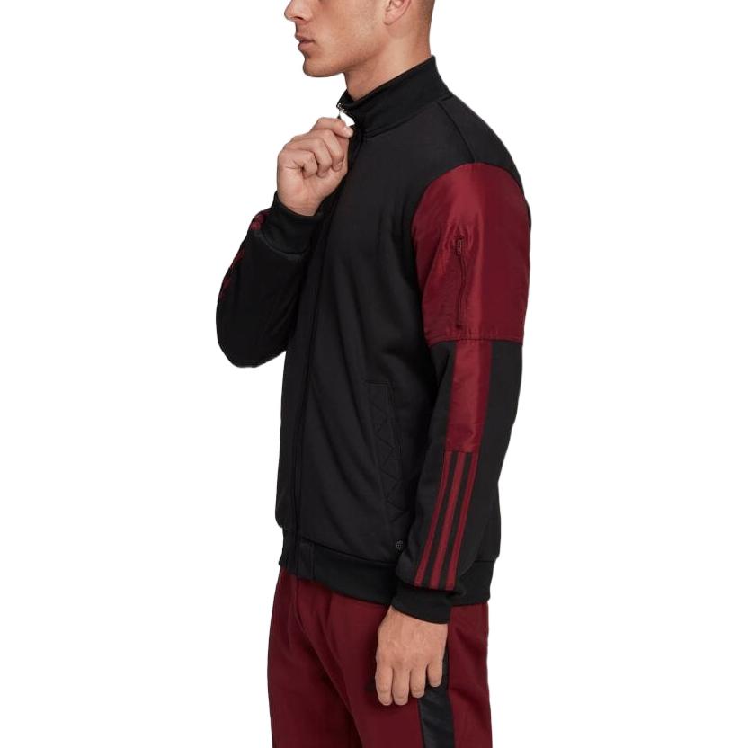 Men's adidas Casual Sports Stripe Colorblock Zipper Long Sleeves Japanese Version Black Jacket H60011