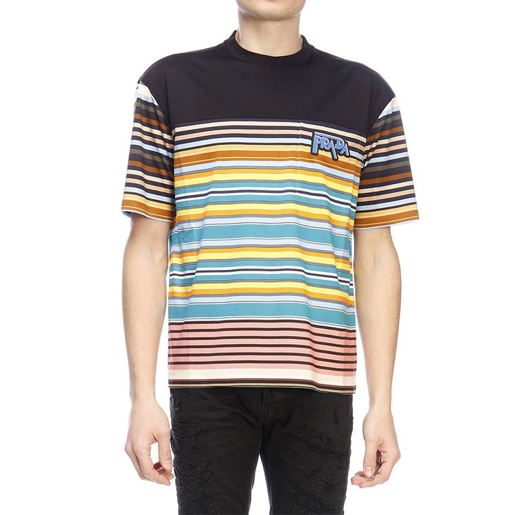 Men's PRADA Pocket Logo Stripe Short Sleeve Black UJN553-1S6N-F0U69