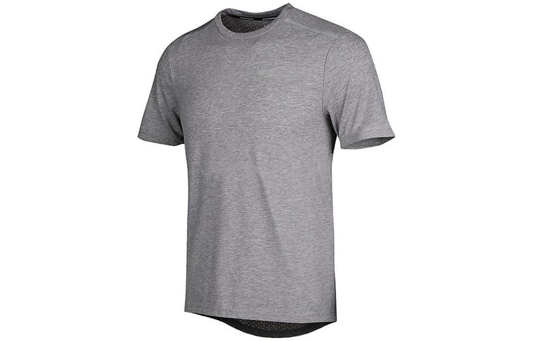 Men's Nike Stripe Logo Printing Running Quick Dry Round Neck Short Sleeve Gray T-Shirt 892814-036