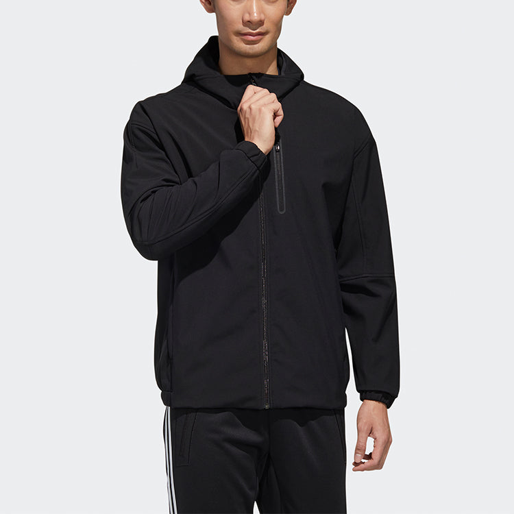 adidas M Mh Wrm Wd Jkt Solid Color Fleece Lined Stay Warm Hooded Jacket Black GE0408
