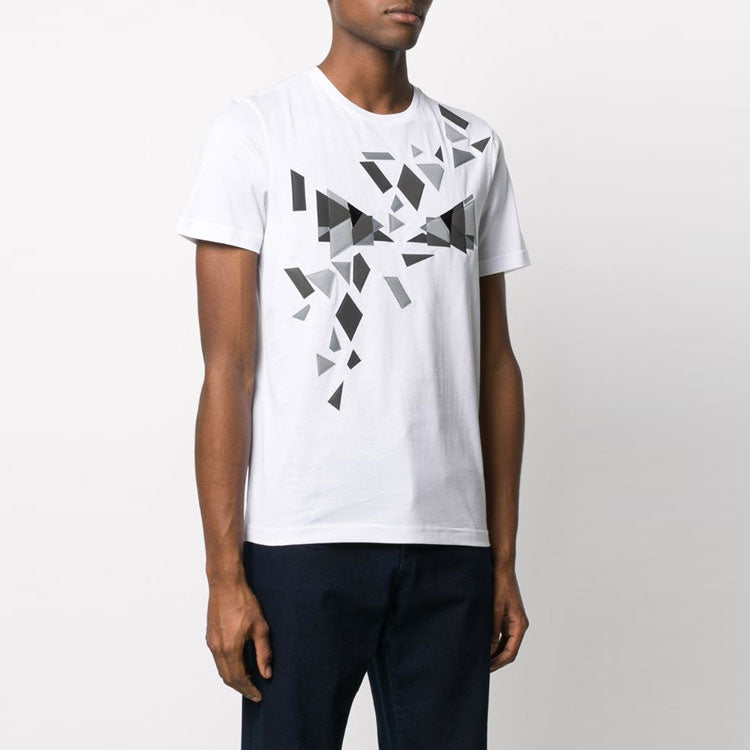 Men's FENDI Geometry Pattern Cotton Round Neck Short Sleeve White T-Shirt FAF532AAY5F0ZNM