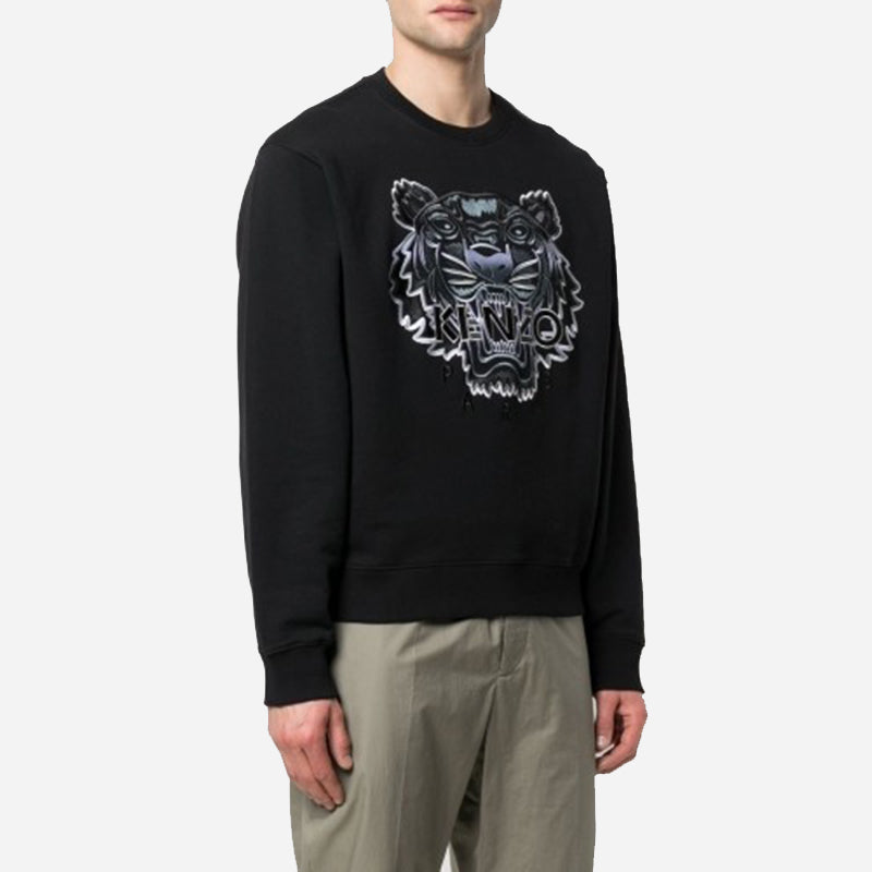 KENZO SS21 Tiger Head Embroidery Pattern Round Collar Male Black FB55SW1164XG-99
