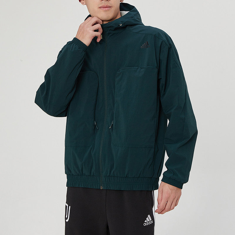 adidas Athleisure Casual Sports hooded Woven Jacket Malachite Green H38401