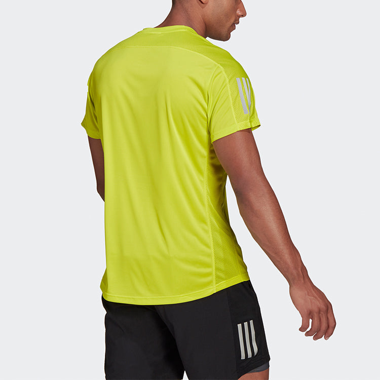 adidas Own The Run Tee Round Neck Casual Sports Woven Training Green Yellow GJ9965