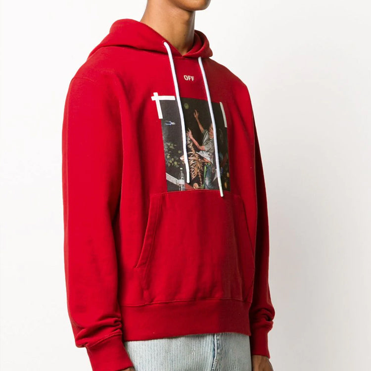 Off-White FW20 Pascal Printing Hooded Pullover Men Red OMBB034F20FLE0112540