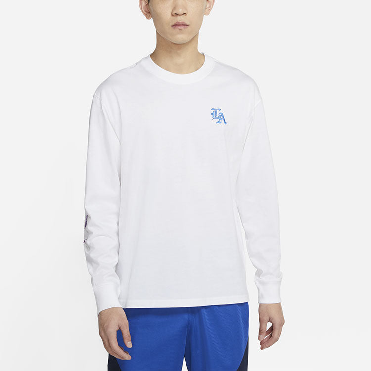 Nike Lebron Embroidered Pattern Round Neck Long Sleeves Basketball White DB6187-100