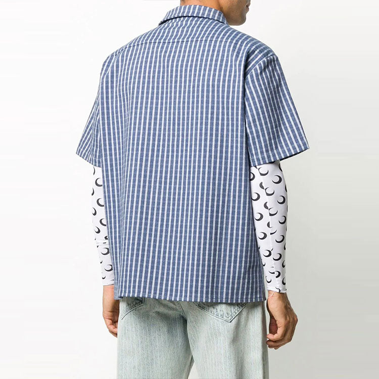 Off-White Logo Stripe Short Sleeve Shirt Version Blue OMGA151F20FAB0010900
