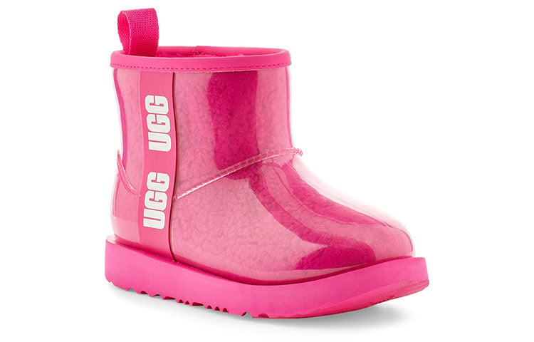 UGG Classic Clear Mini II Large LOGO Fleece Lined Big Boys Pink Red 1112386K-RCR