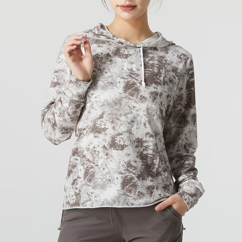 (WMNS) Under Armour Rival Terry Printed Hoodie 'White Brown' 1373035-592