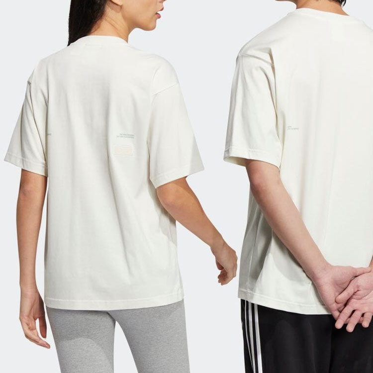 adidas originals Round Neck Dropped Shoulder Sleeves Large Logo Printing Short Sleeve Unisex White T-Shirt HS2008