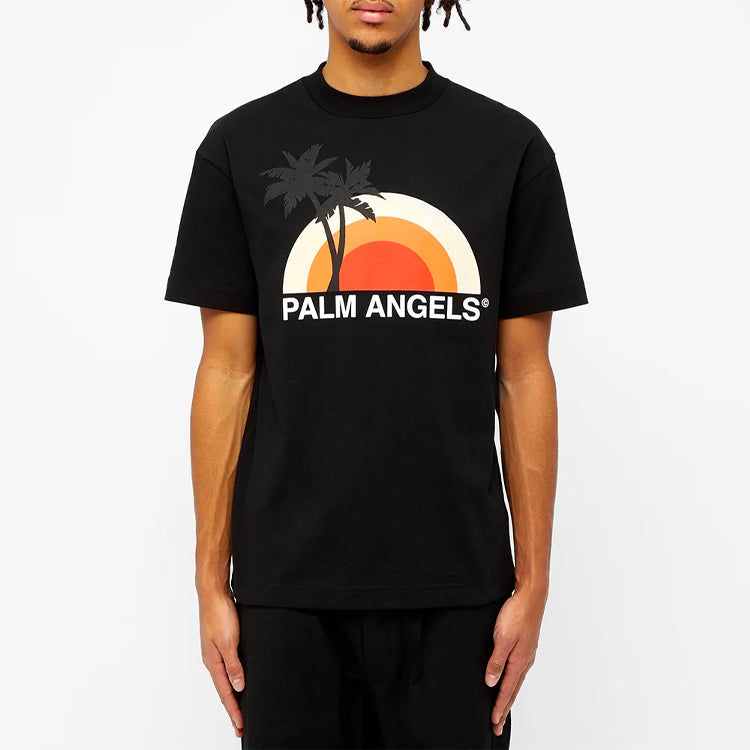 Men's PALM ANGELS Printing Short Sleeve Black PMAA001S204130161088