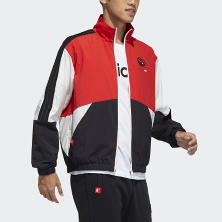 adidas neo U Spdr Jkt Colorblock Woven Sports Stand Collar Jacket Red H55131