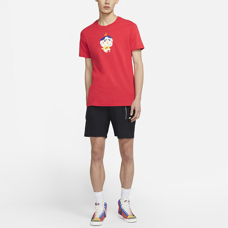 Nike Sportswear Cartoon Printing Knit Sports Short Sleeve Large Red DD1323-657