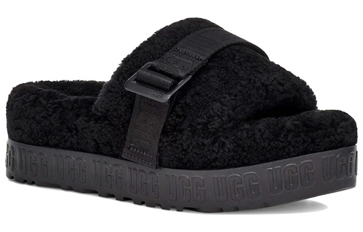 (WMNS) UGG Fluffita Thick Sole Black Slippers 1113475-BLK