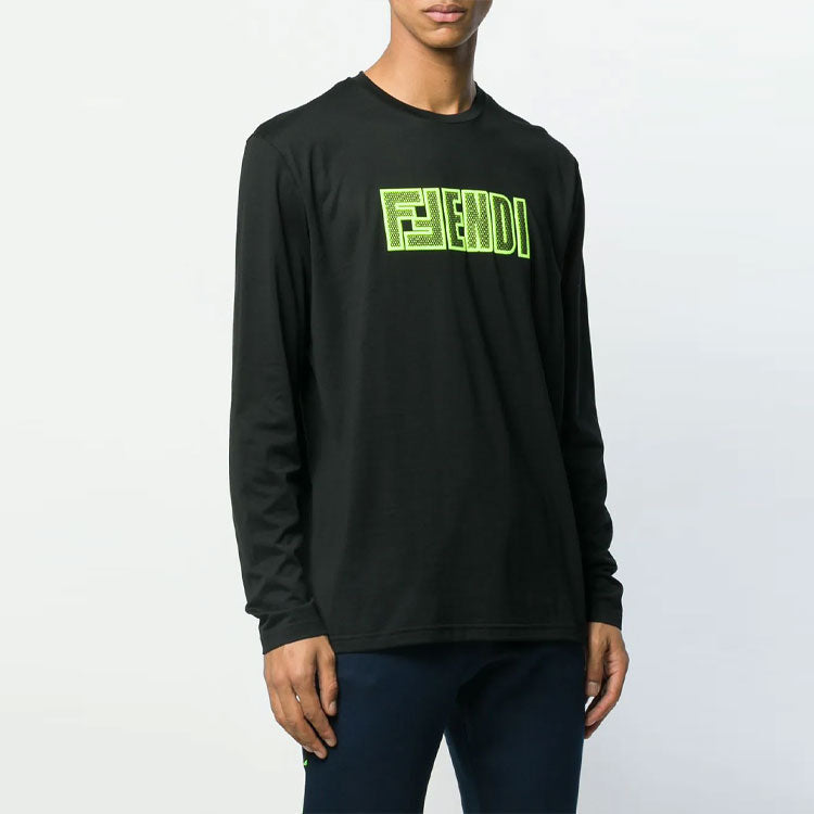 Men's FENDI SS21 Fluorescence Alphabet Long Sleeves Black FAF552A8JZF17W0