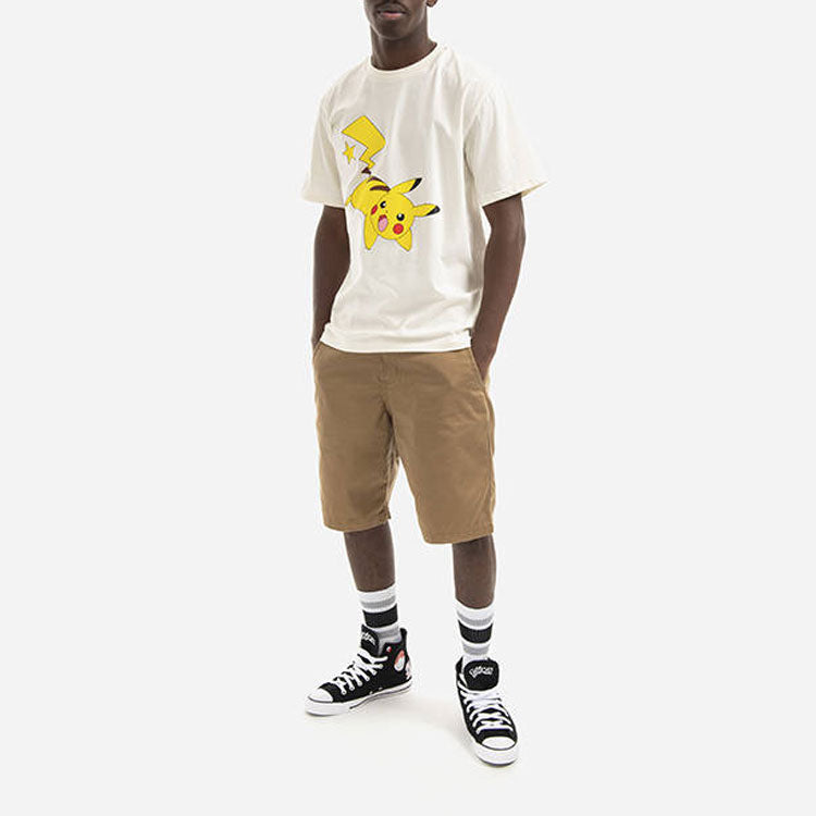 Converse x POKEMON Crossover Cartoon Printing Sports Round Neck Short Sleeve Beige T-Shirt 10023898-A01