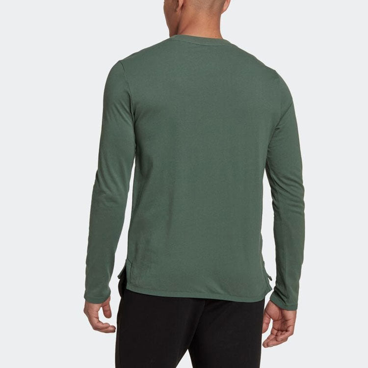 Men's adidas Solid Color Zipper Pocket Long Sleeves Green T-Shirt HN1662