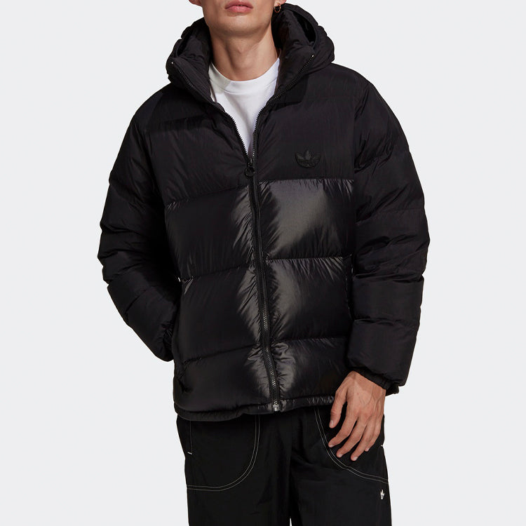 adidas originals Down Regen Puff Stay Warm Splicing Sports hooded down Jacket Black GE1324