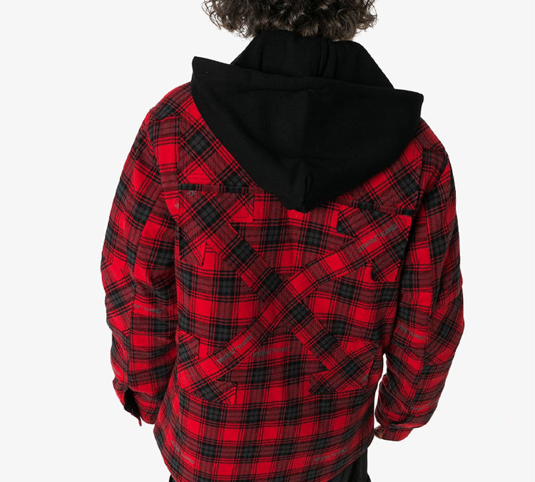 Off-White flannel hooded Plaid Shirt Jacket Red OMEA236E20FAB0012500