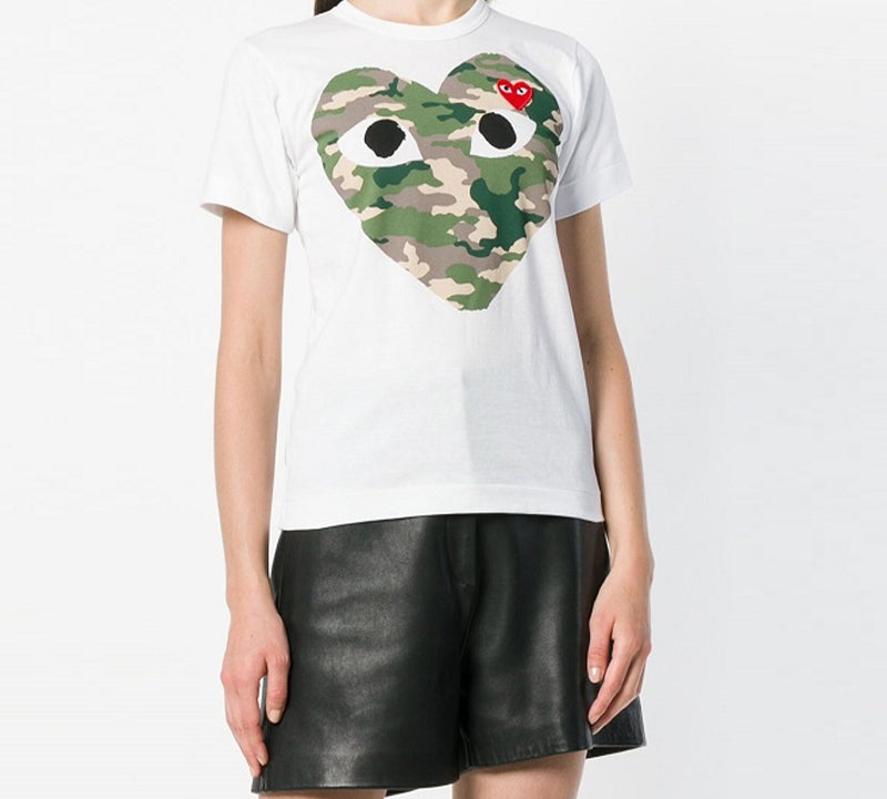 (WMNS) COMME des GARCONS PLAY Camouflage Large Logo Short Sleeve Tee 'White' AZ-T241-051-1