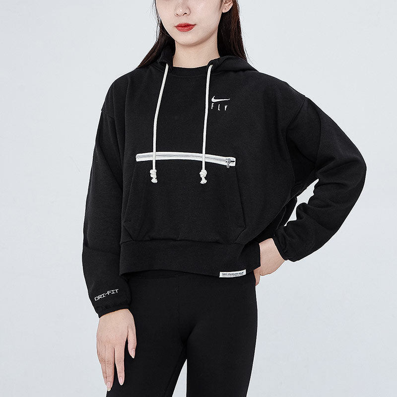 (WMNS) Nike Embroidered Logo Big Pocket Short Sports Hoodie Black DA6484-010