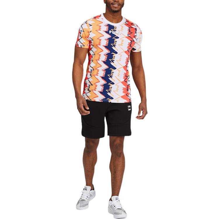 PUMA Multi Cotton Self Pattern Regular Fit T-Shirt 'White Red Blue Yellow' 530734-02
