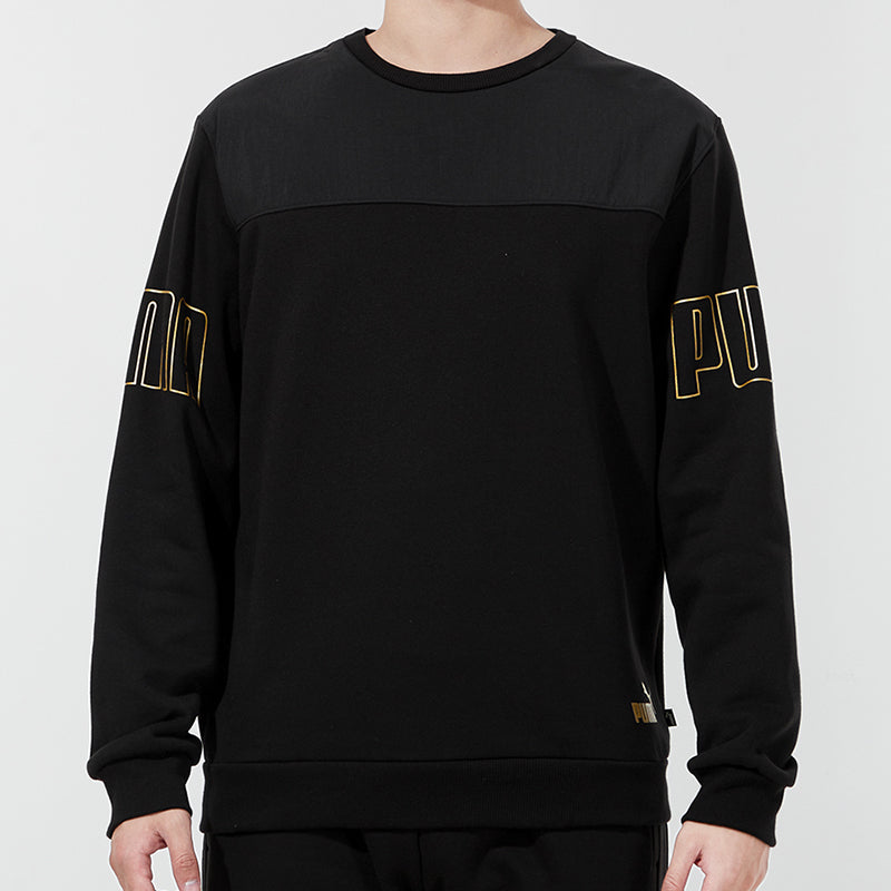 PUMA Winterized Crew Bronzing Logo Splicing Sports Round Neck Pullover Black 848256-01