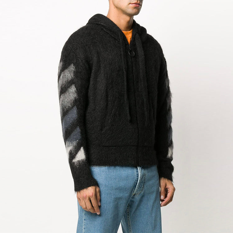 Off-White Back Printing hooded Knit Jacket Black OMHA073R20B020231088