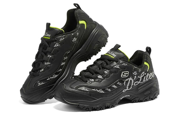 (WMNS) Skechers D'Lites 1.0 'White Black Green' 149627-BKWL