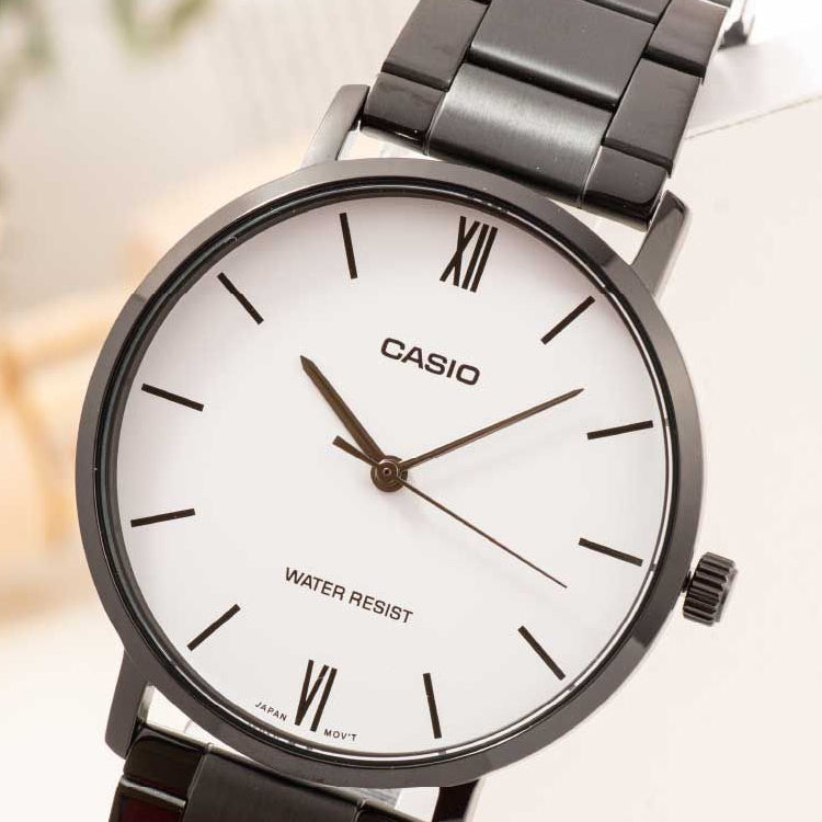 Casio Dress Classic Minimalistic Analog Steel Strap Watch 'Black White' MTP-VT01B-7B